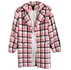 W.D.N.Y Pink White Tweed Open Front Coat Women Size 2